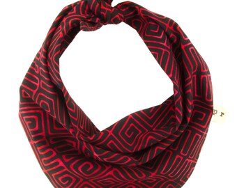 Red and Black Dog Bandana, Geometric Puppy Scarf, Batik Pet Scarves, Modern Doggy Kerchief, Tribal Doggie Bandanna, Cotton Neckerchief Dogs