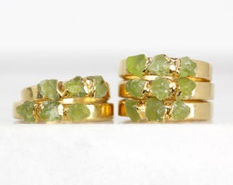 green peridot ring | raw peridot stacking ring | august birthstone jewelry | august birthstone ring | raw stone ring | rough peridot ring