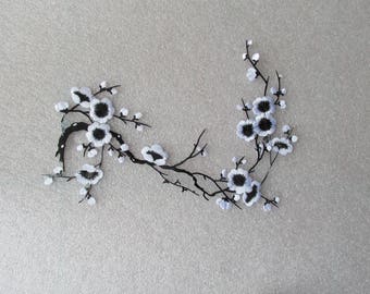 Black and white Cherry Blossom applique - iron on or sew on.
