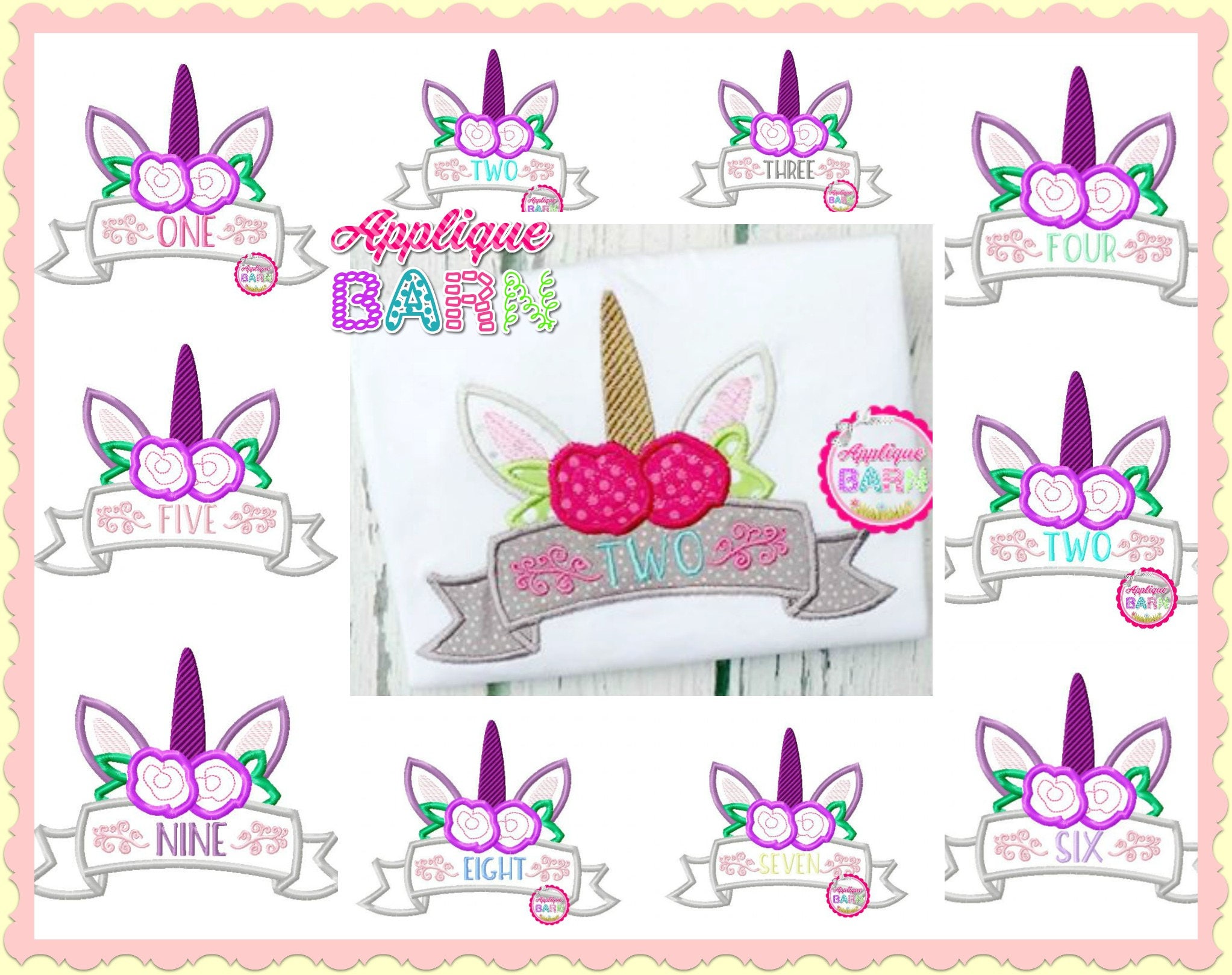 Download Unicorn Number applique design set Birthday Unicorn Applique