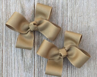 Hair Bows,Khaki Hair Bows,Pigtail Hair Bows,3 Inch Hair Bows,Alligator Clip Bows,Non Slip Hair Bows