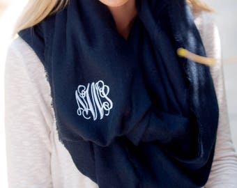 Navy Monogram Infinity Scarf - Gift for Her - Monogram Scarf - Womens Infinity Scarf - Personalized Scarf - Fashion Scarf - Christmas Gift
