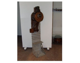 Vintage Wooden Mounted Clock Industrial Salvage Re-purposed Custom Art