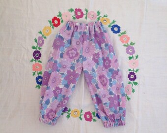 Floral trousers 2 - 3 T years // Summer purple lounge pants retro UK