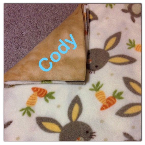 Personalize this cute bunnies double layered fleece blanket