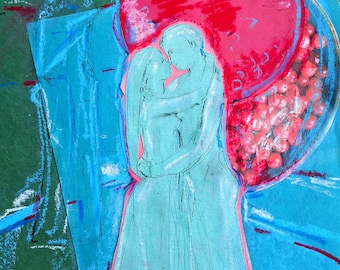 Contemporary art original mixed media collage on paper modern artwork by Elisaveta Sivas