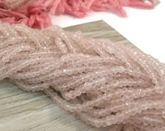 Rose Quartz Beads, 3.5mm - 4mm, Natural Gemstone Rondelless, 13 Inch Strand of Small Pale Pink Gemstone Beads, Jewelry Supplies (R-Rq3)