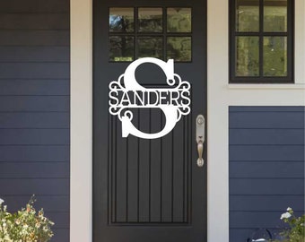 Monogram with Last Name - 14"-24" - Door Hanger - Unfinished Wood - Wall Hanging - Wreath Sign - 210149