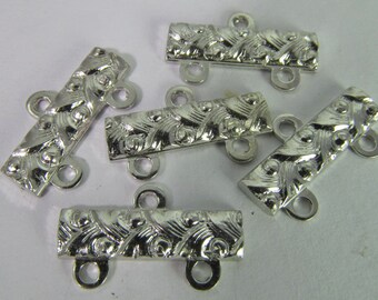 10 Vintage 17mm Two Strand Brushed Silver-Plated Metal Connectors Con255