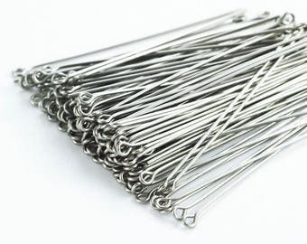 50 Stainless Steel Eye Pins - 21 or 24 gauge - Economical, Straight and Consistent - 100% Guarantee