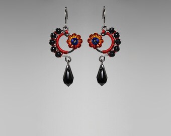 Volcano Swarovski Crystal Earrings, Industrial Jewelry, Black Swarovski Pearls, Black Swarovski Crystal, Space Jewelry, Venus II v7