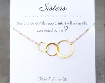 Three Sisters Necklace Gift, Three Sisters Jewelry, Sister Eternity Three Circle Necklace Gift, Three Ring Necklace, Sisters Forever Jewelry
