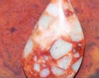 Red and White Cabochon - Breciatted Agate Handcrafted by JewelryArtistry - GC8