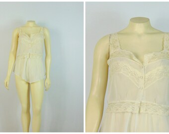 Vintage 80s Victoria's Secret Camisole & Tap Pants | Filmy Lace Cami Set | Sultry Innocence | Semi Sheer Pajamas| French Cut Panties | Small