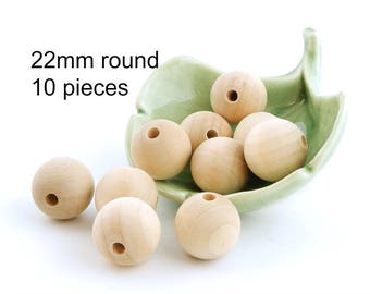22mm (7/8 inch ) Natural Round Wooden Beads - unfinished 10 pieces