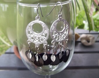2" Silver and Black Chandelier Earrings