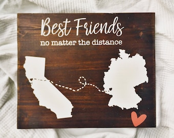 Best Friend Gift | Best Friends Long Distance Map | Distance Relationship | Gift For Sister | Two States Map | Map Sign