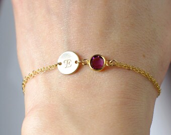 Birthstone bracelet, Personalized birthstone bracelet, February birthstone, Personalized bracelet, Initial bracelet, Bridesmaid bracelet