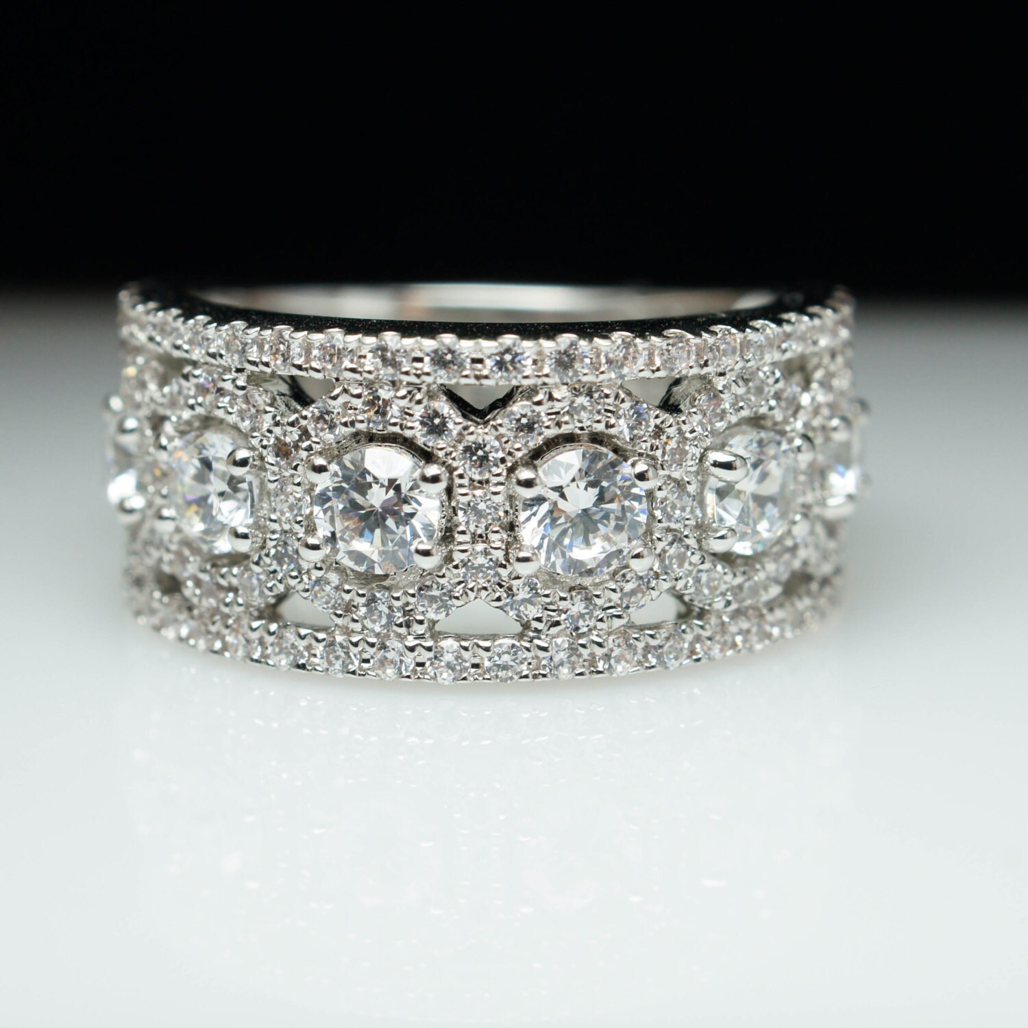 Wide Band Anniversary Band 14k White Gold Natural Diamond