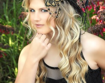Black & Gold Great Gatsby Feather Fascinator