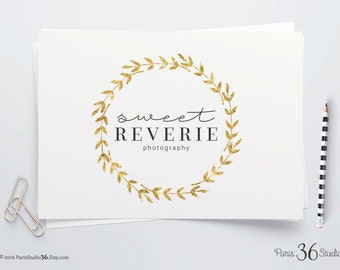 Instant Download Logo Photography Logo DIY Logo Design Photoshop Logo PSD Logo Template Website Logo Blog Logo Gold Foil Wreath Logo Design