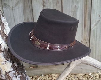 Australian Outback Squashy Bush Hat BUFFALO LEATHER with CROCODILE teeth