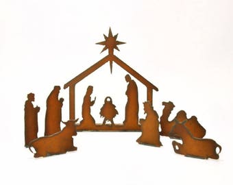 Nativity Scene Unique Rusted Metal Holiday Decor Vintage Inspired