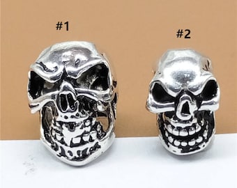 4 Sterling Silver Skull Beads, Large Hole Skull Beads, 925 Silver Skull Beads, Skull Bracelet Beads, Necklace Beads 6.5mm Hole - TF406