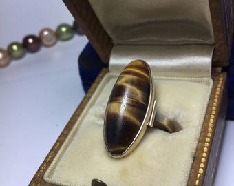 Vintage Tigers Eye 9ct Gold Ring - 1960s
