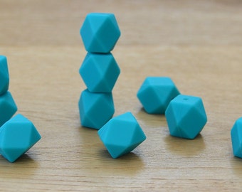 Silicone beads/AQUA 19mm Geometric Silicone beads, 10 pack