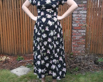 1990s does 40s Herman Geist rayon floral print midi dress // medium