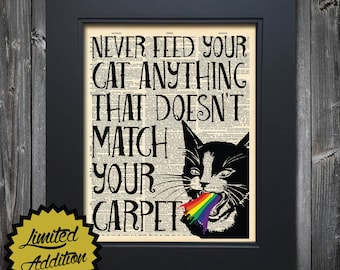 Never feed your cat anything that doesn't match your carpets quote on Vintage dictionary page