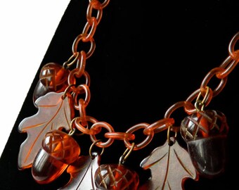 Vintage 1930's Bakelite Acorn and Oak Leaf Necklace
