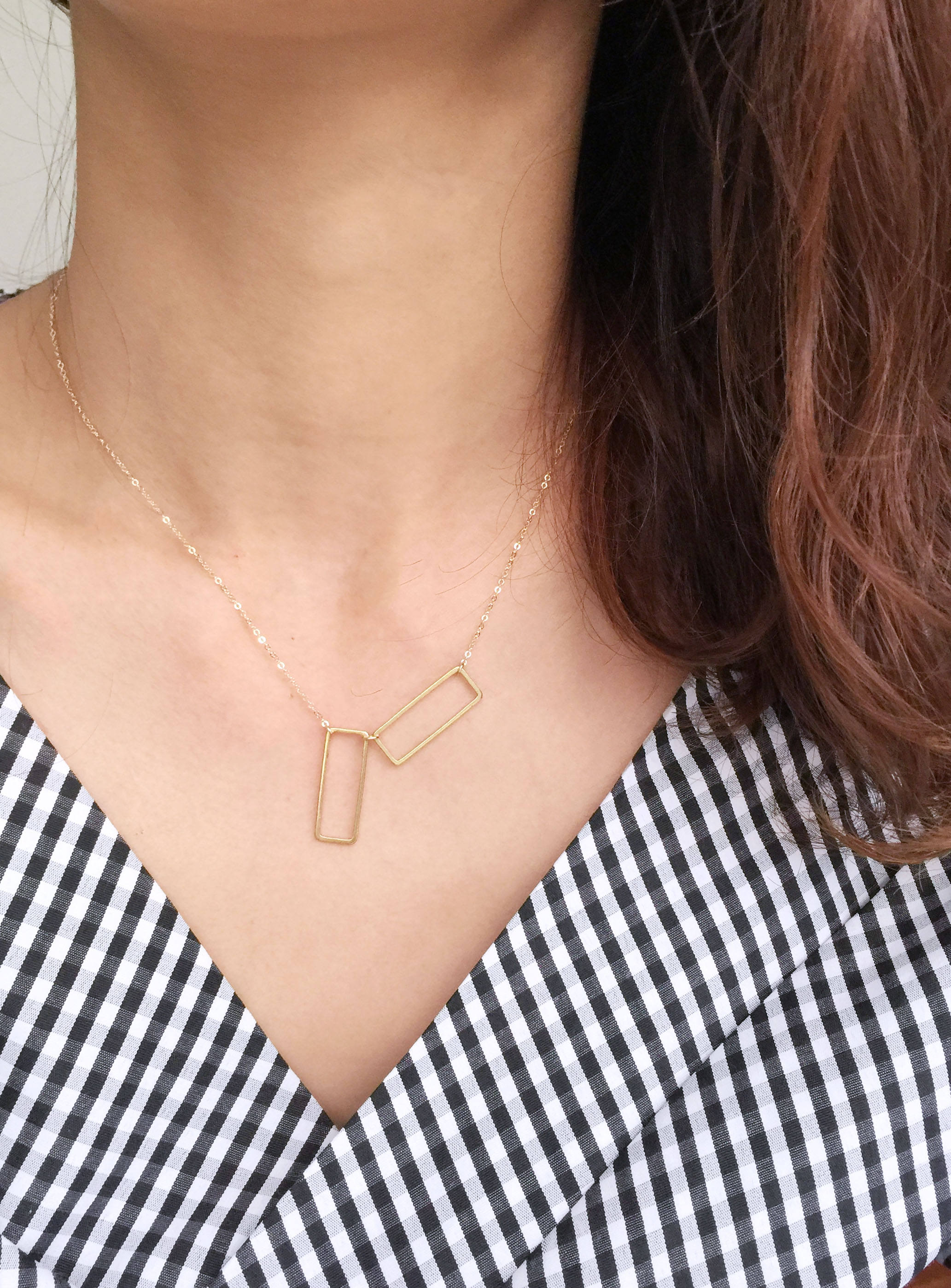 Shirt Collar Style Necklace / Two Open Rectangles Necklace
