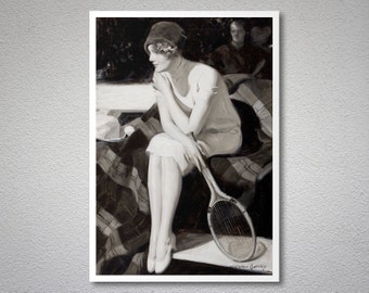 The Tennis Player Vintage Poster by M. Barclay - Poster Paper, Sticker or Canvas Print / Gift Idea