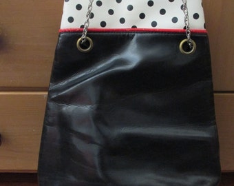 Vintage Black Bucket Bag Purse with Polka Dots