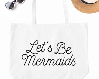 Mermaids, Canvas Beach Bag, Beach Bag, Beach Tote, Vacation Tote Bag, Vacation Tote, Printed Beach Bag, Large Beach Tote, Big Canvas Bag