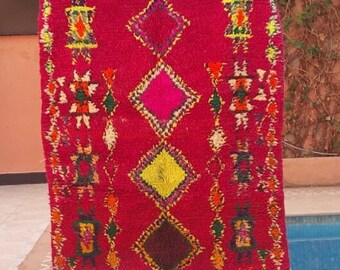 Moroccan Rug Berber Azilal, Super Soft Beni Ourain, Wool Souk Rug 7 x 3'5 Moroccan Rug, Berber Tribal Rug Ouarain Carpet