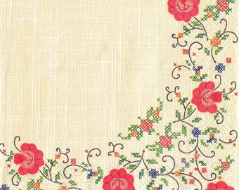 4 Decoupage Napkins, Paper Napkin for Decoupage, Strips and Roses, Craft Napkin, Roses Napkin, Decoupage Paper