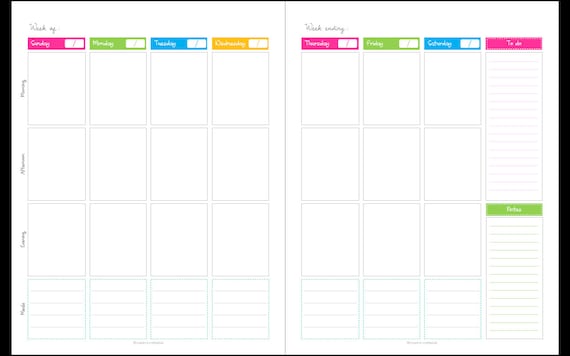 calendar any year unfilled blank1 week 2 page spread