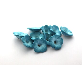 Turquoise Flower Beads, Polymer Clay Beads, Blue Green 10 pieces