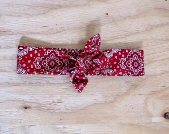 Bandana Tie headband, red, bandana knot, western, red headband, hair wrap, vintage hair accessories, retro headband, hair tie
