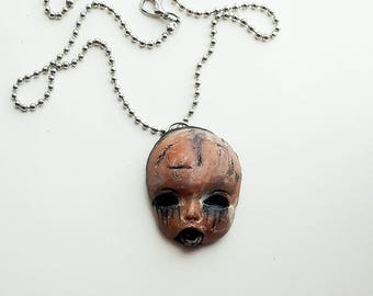 Horror necklace pendant , dead doll necklac , morbid jewelry , gothic accessories , gift for horror fan , scary accessories , horror apparel