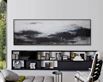 Large abstract painting original canvas Seascape painting Large wall art Minimalist art 72 Horizon line Horizontal long Blue gray painting