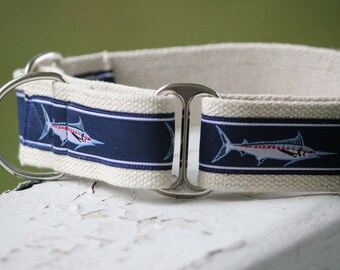 Kane's Marlins on Hemp- 1.5" Martingale Collar