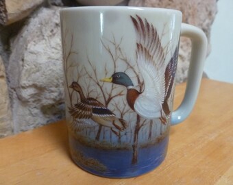 Vtg Otagiri Mallard Ducks in Flight mug