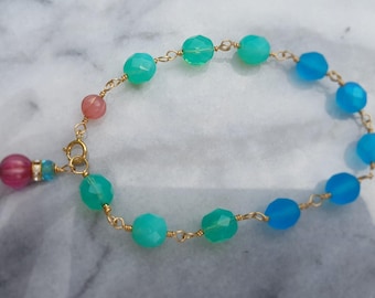 Kitty Bracelet, Cxech Glass, Fire Polished, Wire Arapped, Gold Fillled