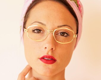 Vintage Eyeglass 1970s Octagon Shape Frames New Old Stock Glasses Gold Toned 48-18 Retro