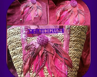 Leather-feathers fuchsia rhinestone application