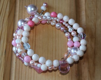 Springtime Pink, Memory wire wrap bracelet, wrap around, Memory wire bracelet, wrap bracelet, wrap around beaded, memory wrap bracelet
